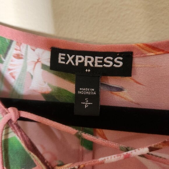 EXPRESS Tropical Mini Dress Sz S Coral Palm Kaftan Sheer Lined Vacation Resort - Picture 4 of 8